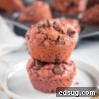 cropped in close up of stacked red velvet muffins