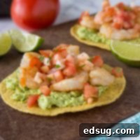 Zesty Shrimp and Avocado Tostadas 6 Shrimp & Avocado Tostadas - a fun and easy way to get Mexican food on weeknights, in minutes! Crispy tostadas topped with guacamole, spiced shrimp, and your favorite salsa.
