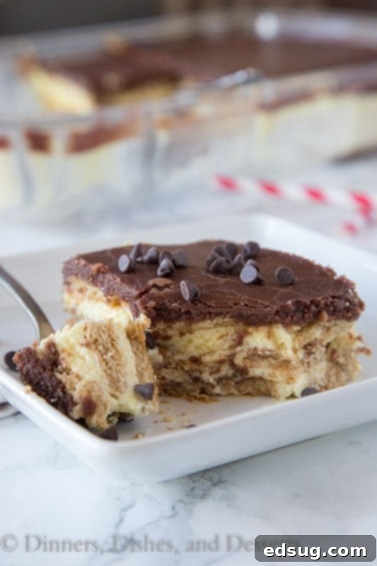 No-Bake Boston Cream Pie Dream 2 boston cream pie icebox cake on a plate