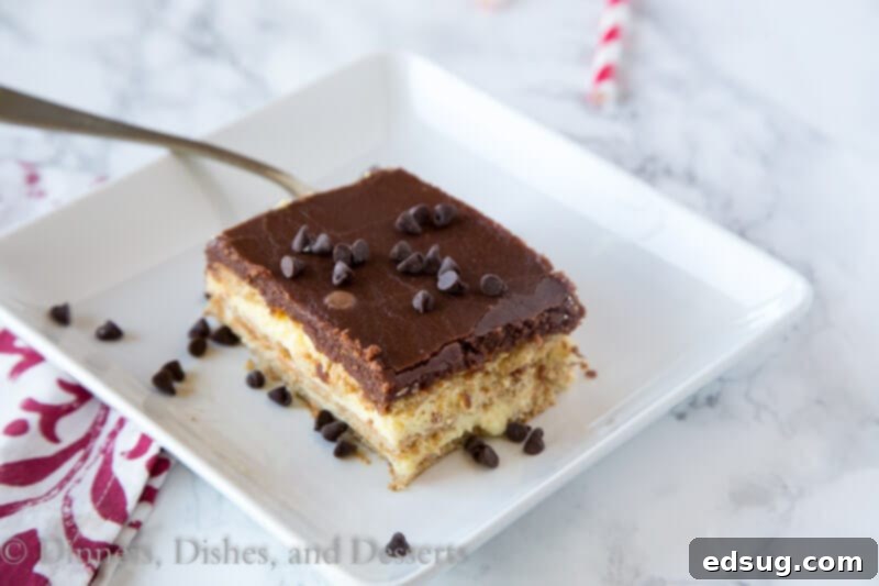 No-Bake Boston Cream Pie Dream 3 boston cream pie icebox cake on a plate