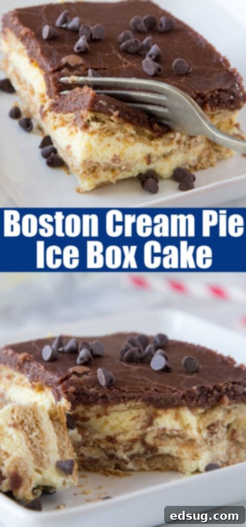 No-Bake Boston Cream Pie Dream 6 close up sliced boston cream pie icebox cake for pinterest