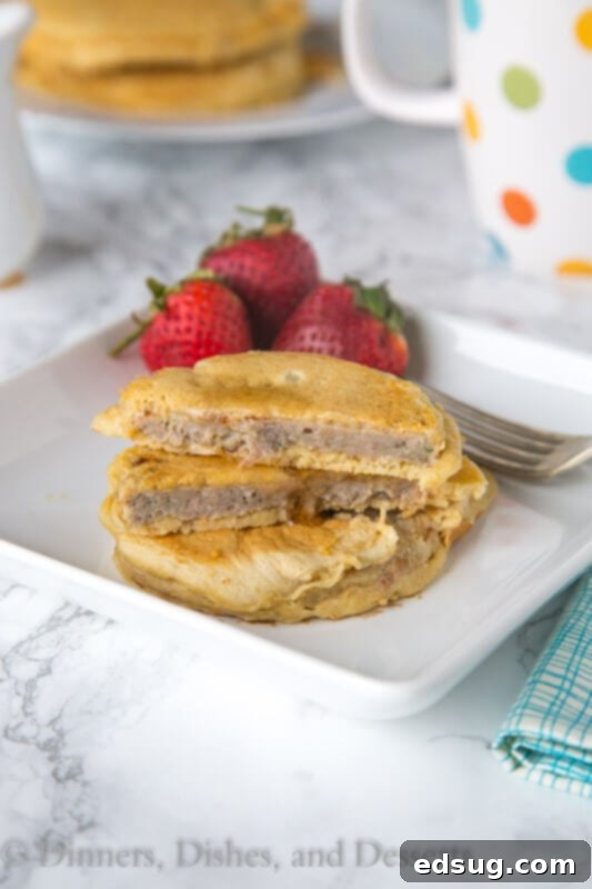 Savory Sausage Pancakes 5 Whisk together flours, baking powder, baking soda, and sugar. In a separate bowl beat eggs, and mix in milk. Combine wet and dry ingredients. Stir until combined.