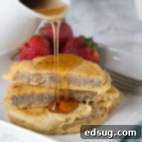 Savory Sausage Pancakes 7 sausage pancakes on a plate