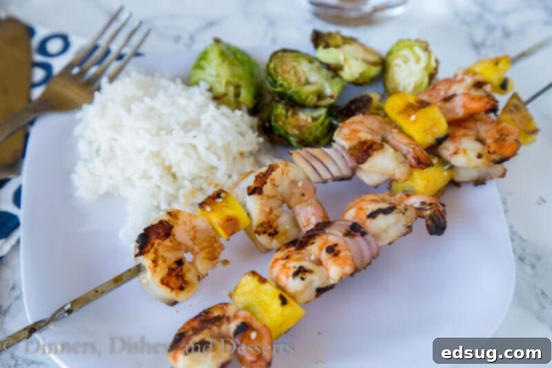 Teriyaki Grilled Shrimp Skewers 3 Close-up of grilled teriyaki shrimp kebabs showing the char and glaze