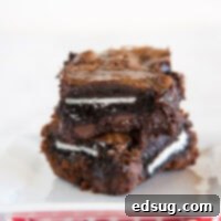 Chewy Oreo Fudge Brownies 3 Oreo Brownies - fudge homemade brownies stuffed with Oreo cookies inside. Fudgy, gooey, chocolate-y perfection!