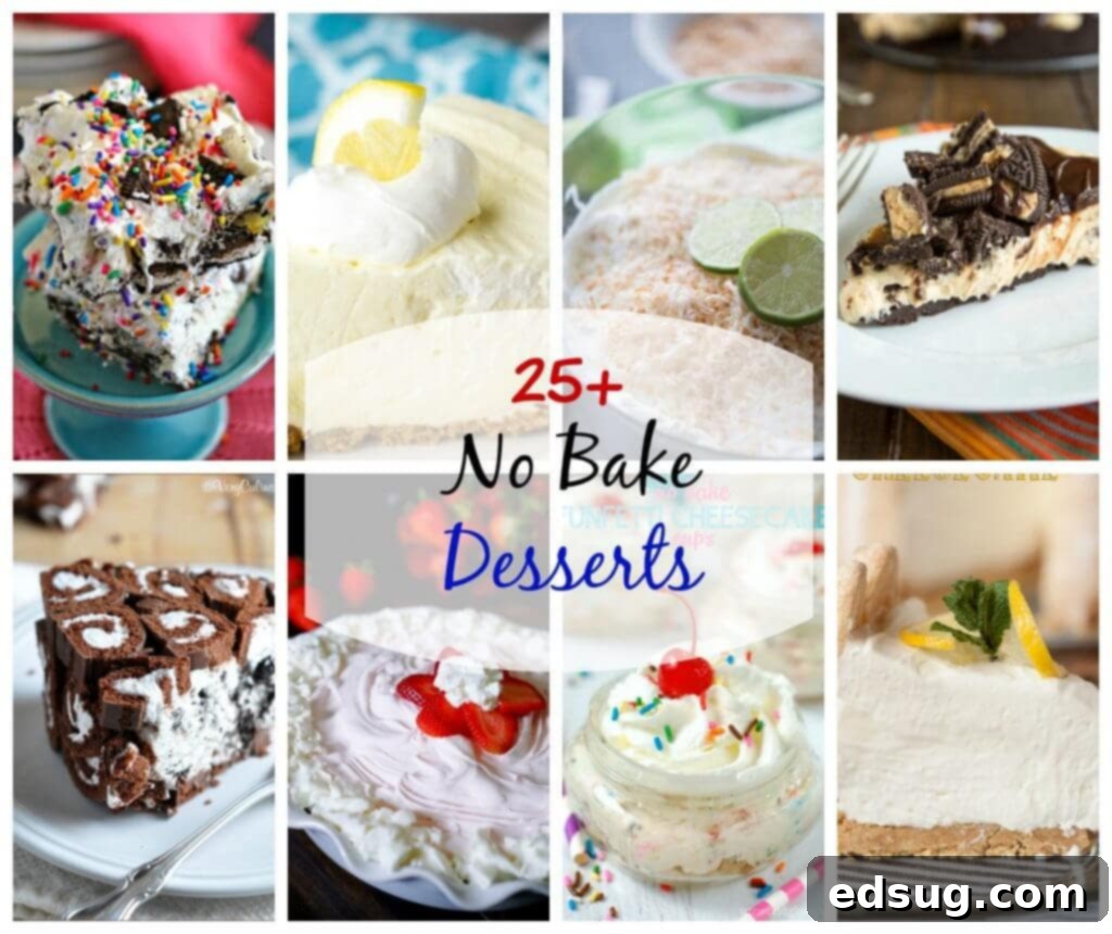 Over 25 No Bake Dessert Recipes to get you ready for summer. No need to heat up your kitchen to have dessert all summer long. Lots of great ideas to get you started.