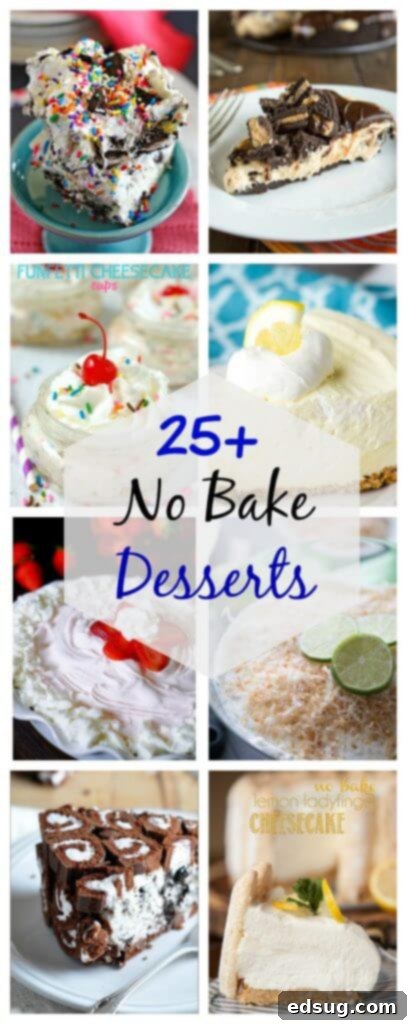 Over 25 No Bake Dessert Recipes to get you ready for summer. No need to heat up your kitchen to have dessert all summer long. Lots of great ideas to get you started.