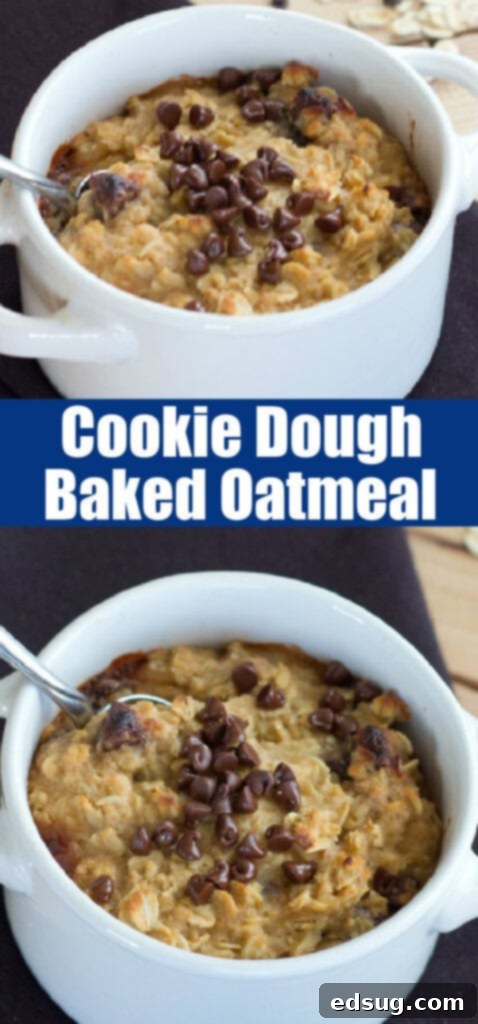 close up cookie dough baked oatmeal for pinterest