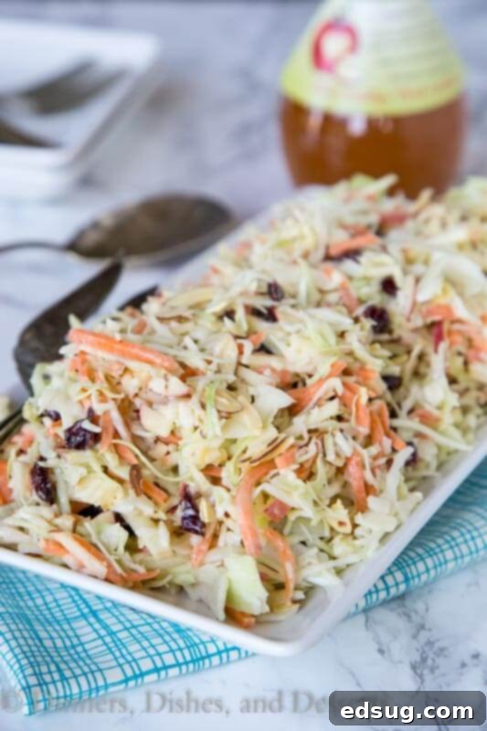 A close up of a plate of food, with Cranberry Apple Coleslaw