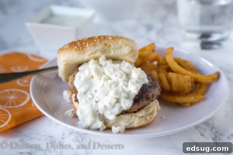 Mediterranean Turkey Burgers 3 Close-up of a perfectly grilled Greek turkey burger