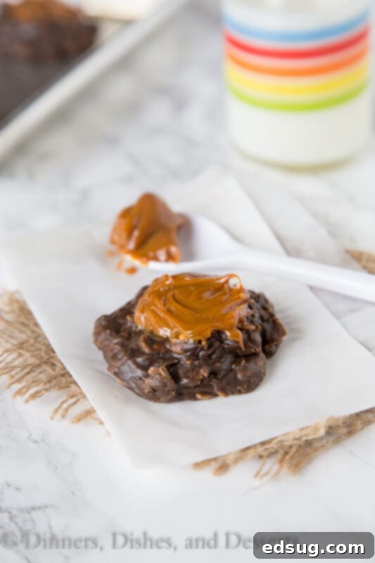 Delicious Dulce de Leche No Bake Cookies served on a plate, ready to be enjoyed.