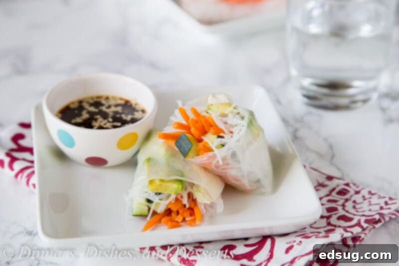 Close-up of fresh and vibrant Copycat Tokyo Joes Chicken Spring Rolls