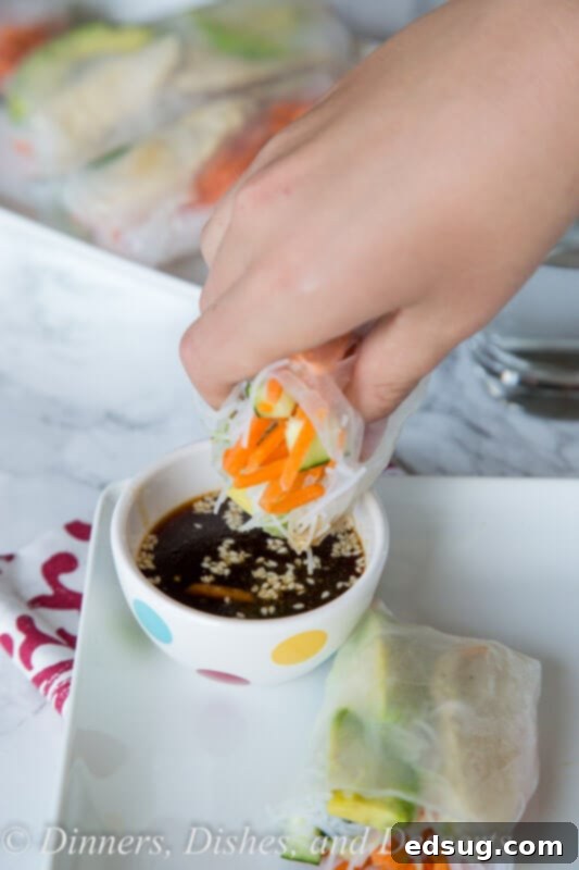 Assortment of fresh ingredients for chicken spring rolls including cucumber, avocado, and carrots