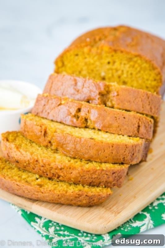 Harvest Pumpkin Spice Loaf 3 Sliced pumpkin bread recipe, perfect for freezing and enjoying all season long.