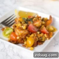 Zesty Shrimp, Chorizo & Sweet Corn Salad 5 Shrimp, Chorizo, and Corn Salad - fresh corn and tomatoes make this salad bright and flavorful, and the chorizo adds just the right amount of heat.