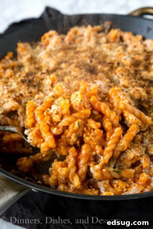 chicken parmesan pasta skillet in a pan