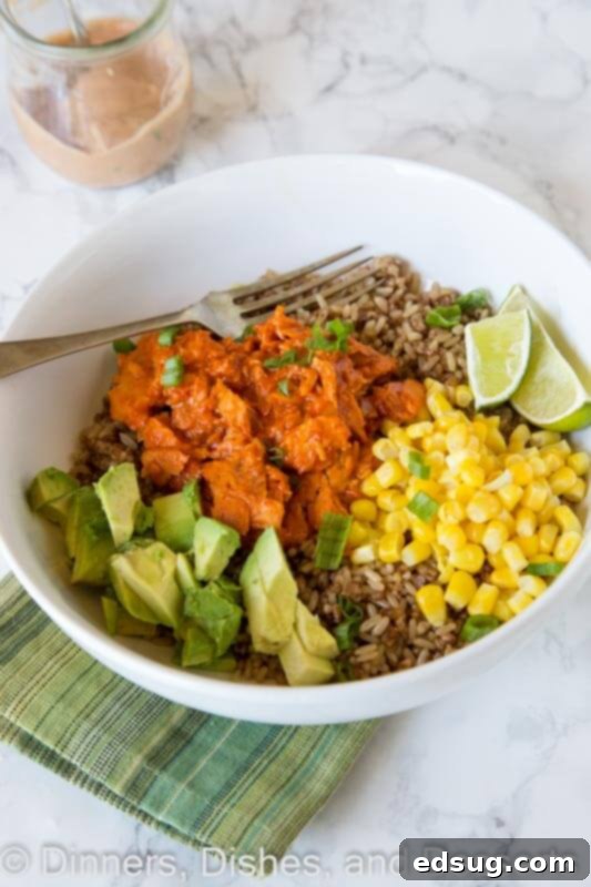 Delicious Barbecue Salmon Rice Bowl with Corn and Avocado
