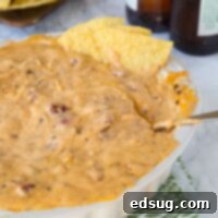 Loaded Cheddar Brat Dip 7 Cheddar Brat Cheese Dip - a warm, gooey cheese dip made with cheddar brats for so much extra flavor! Game day just got better!
