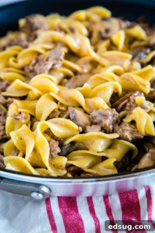 Easy One-Pot Beef Stroganoff 4 Creamy and delicious stroganoff made with ground beef