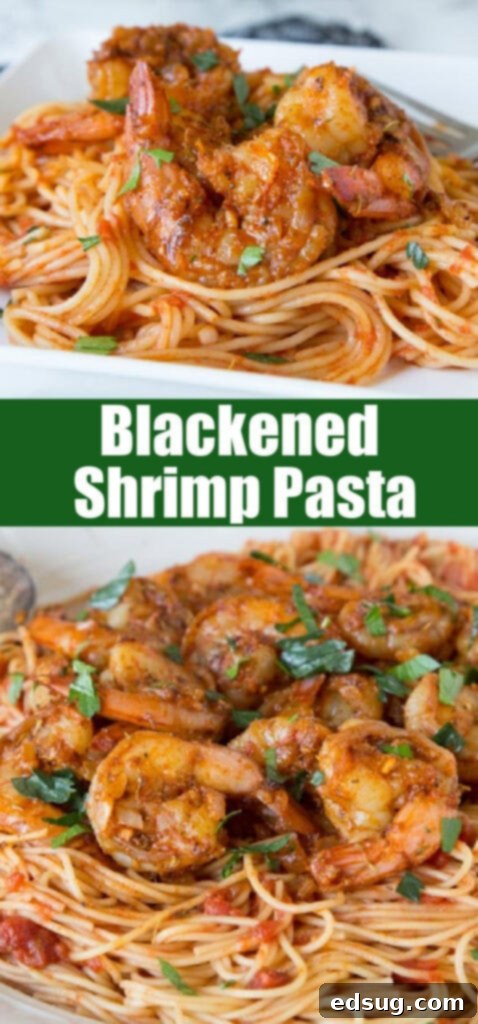 Cajun Blackened Shrimp Pasta 6 Close-up of a serving of blackened shrimp pasta, ideal for social media sharing.