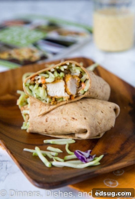 honey sesame chicken wraps on a plate