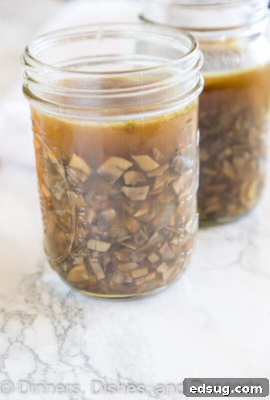 creamy mushroom soup concentrate in an mason jar