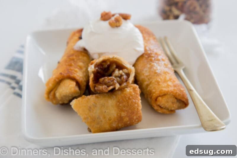 pecan pie eggrolls served on a white plate