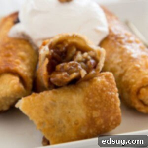 Pecan Pie Egg Rolls - instead of traditional pecan pie, turn it into something fun. Gooey pecan pie filling inside of a crispy egg roll and topped with whipped cream!