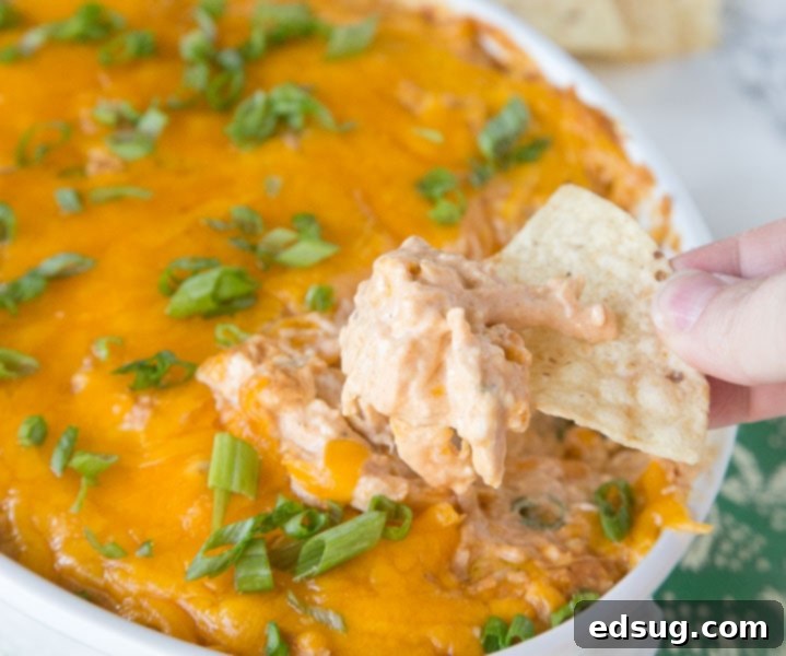 Kickoff Comfort Food 21 Barbecue Chicken Dip in a serving dish, perfect for tailgating
