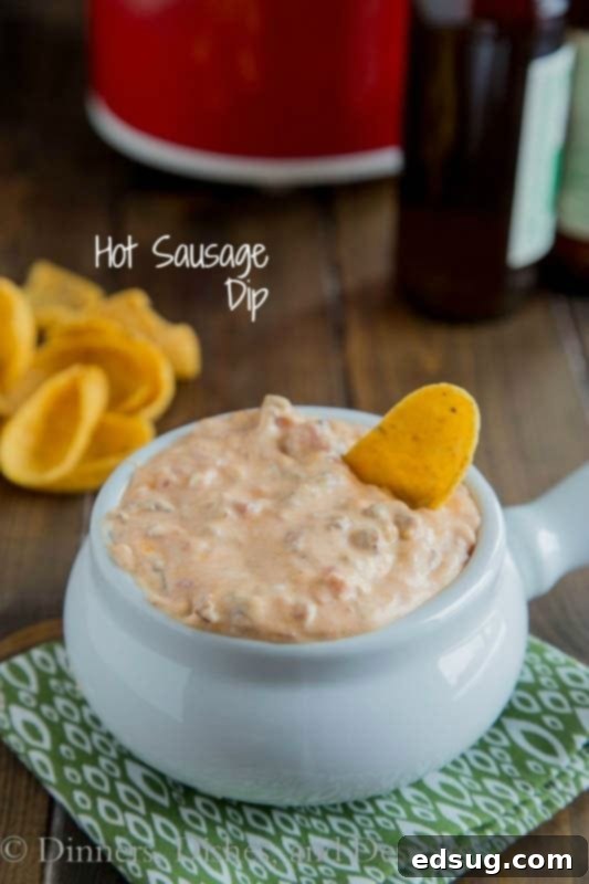 Kickoff Comfort Food 8 Hot Sausage Dip in a bowl, creamy and cheesy, ready to be served