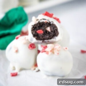 close up peppermint oreo truffles on a plate