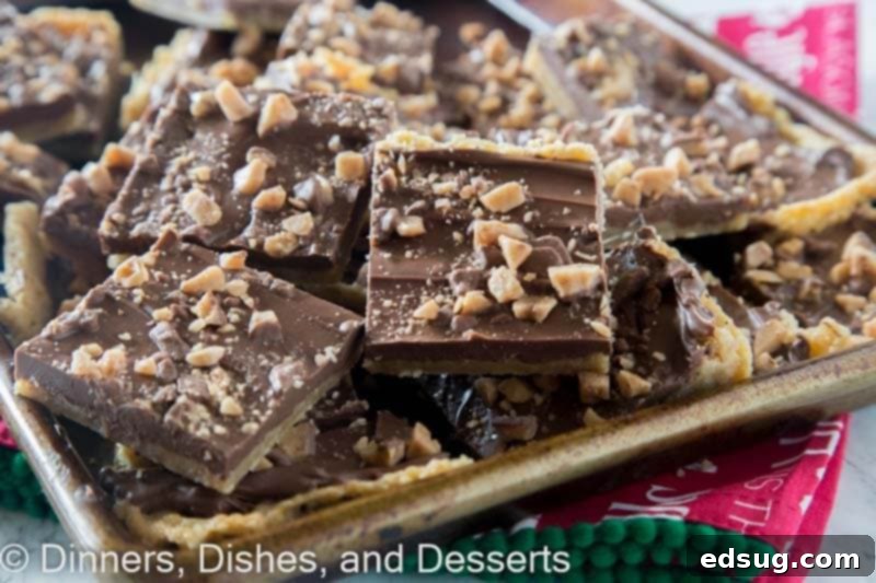 chocolate toffee bars on a board