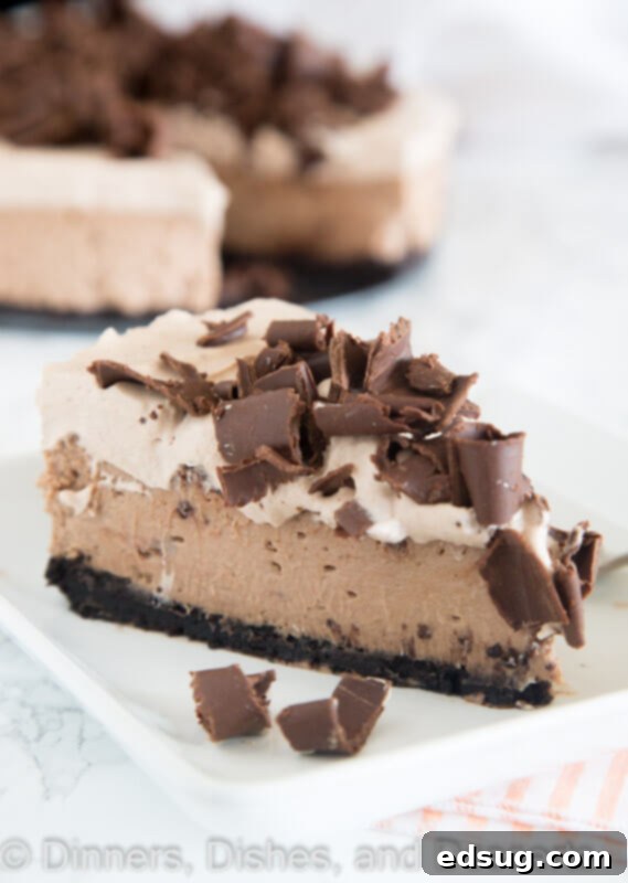 Ultimate Baileys Chocolate Cheesecake 2 Baileys chocolate cheesecake on a plate