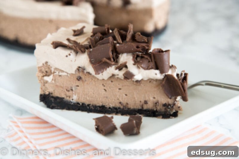 Ultimate Baileys Chocolate Cheesecake 5 Baileys chocolate cheesecake on a plate