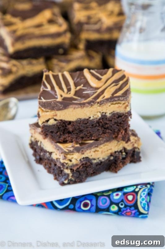 Fudgy brownies with a layer of peanut butter edible cookie dough on top!