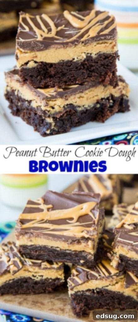Peanut Butter Cookie Dough Brownies - Fudgy brownies with a layer of egg free peanut butter cookie dough topped with even more chocolate!
