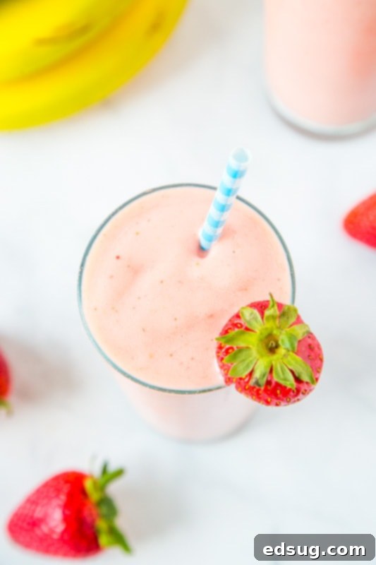 An easy strawberry smoothie with pineapple and banana