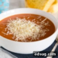 Creamy Tomato Soup - super easy tomato soup recipe you can make in the crock pot or on the stove top. Great for a quick dinner or lunch.
