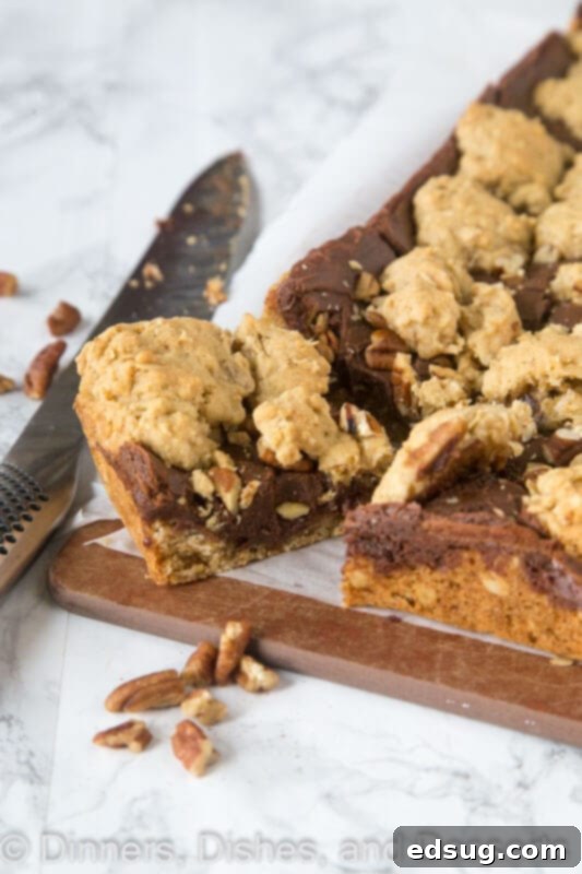 Sliced Fudge Nut Bars showing the thick fudge layer and cookie crumble topping