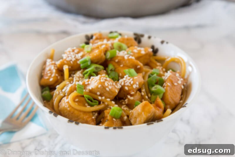 A plate of food, with Noodle and Chicken