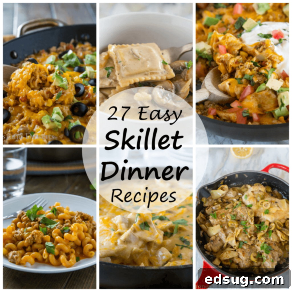 One Pan Wonders 27 Skillet Dinners 2 A vibrant collection of various skillet dinner recipes, showcasing quick and easy one-pan meals ready in 30 minutes or less with minimal cleanup