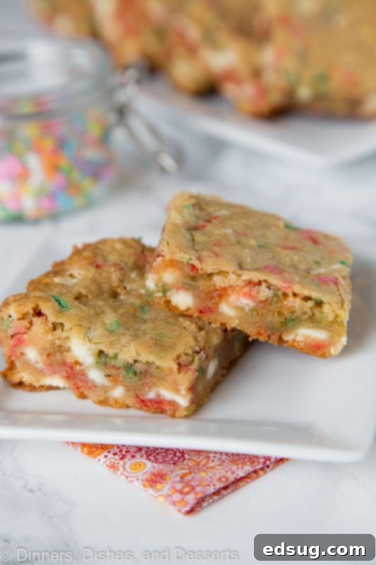 A close up of Blondies and sprinkles 