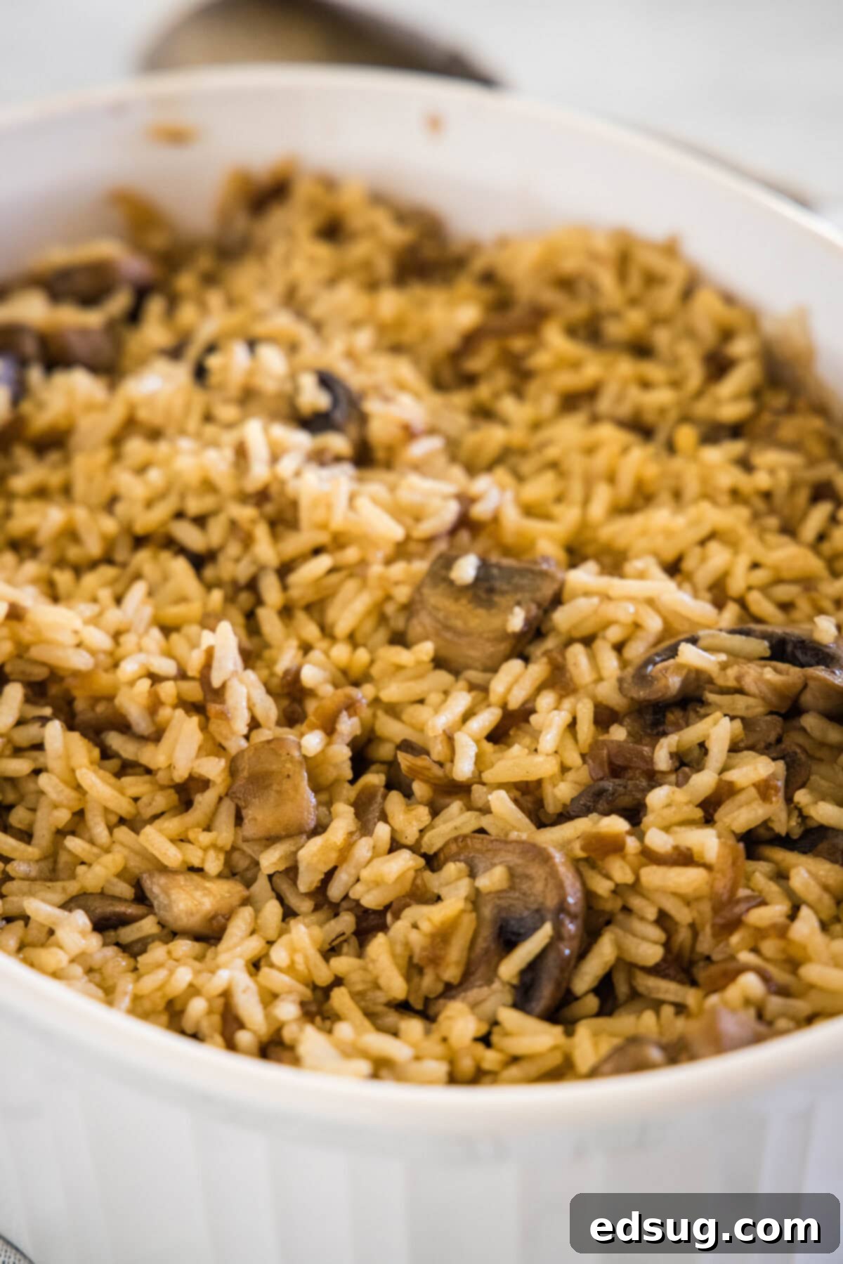 baked french onion rice in baking dish