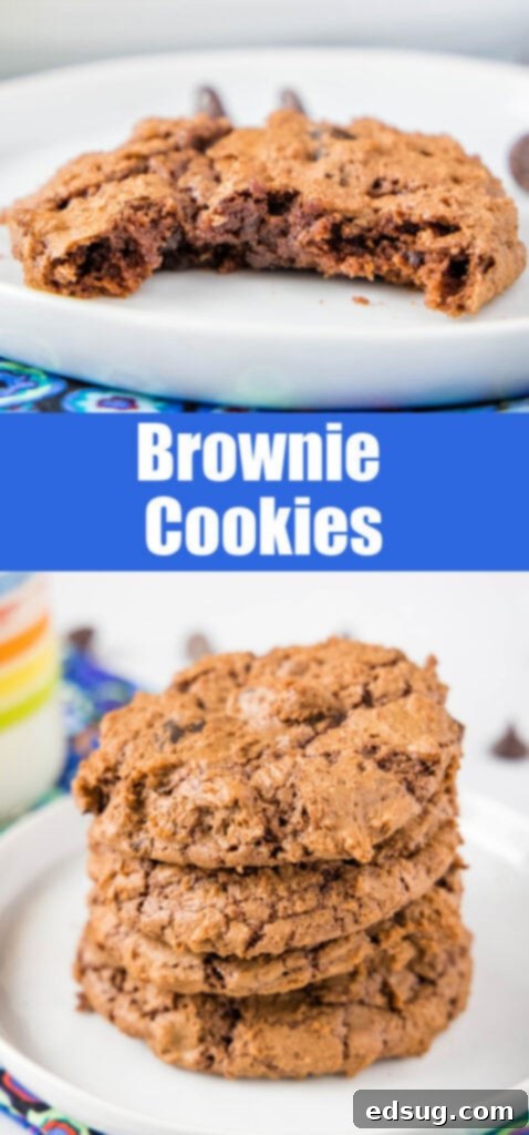 Decadent Chocolate Fudge Cookies 7 Fudgy brownie cookies Pinterest collage - a collection of tempting images showcasing the deliciousness and versatility of brownie cookies, perfect for pinning.