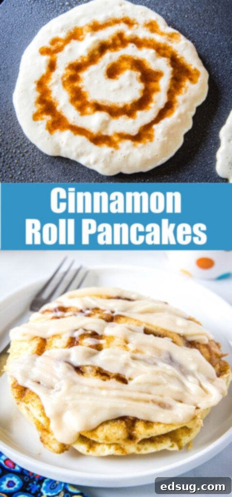 Cinnamon Swirl Pancakes 5 pancakes collage for pinterest