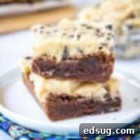 cropped close up brownies topped with cookie dough frosting