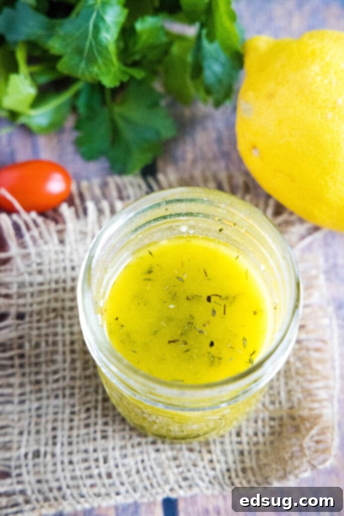 Classic Greek Dressing 5 looking down on greek dressing in a mason jar