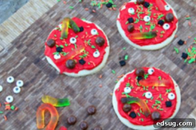 creepy cookie pizzas on a table