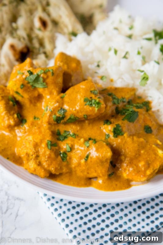 The Ultimate Homemade Chicken Tikka Masala 2 A vibrant plate of homemade Chicken Tikka Masala served with rice, garnished with fresh cilantro, ready to be enjoyed.