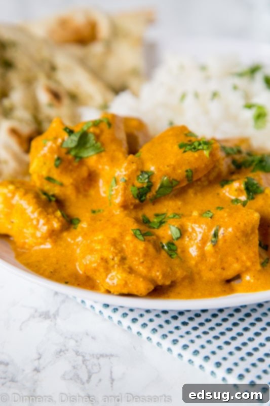 The Ultimate Homemade Chicken Tikka Masala 3 Close-up of creamy Chicken Tikka Masala in a pot, showcasing the rich texture and vibrant color of the sauce.